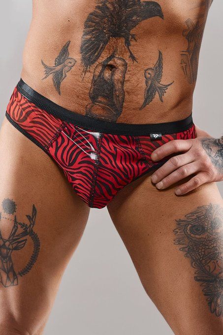 Slip type brésilien zébré rouge et noir 