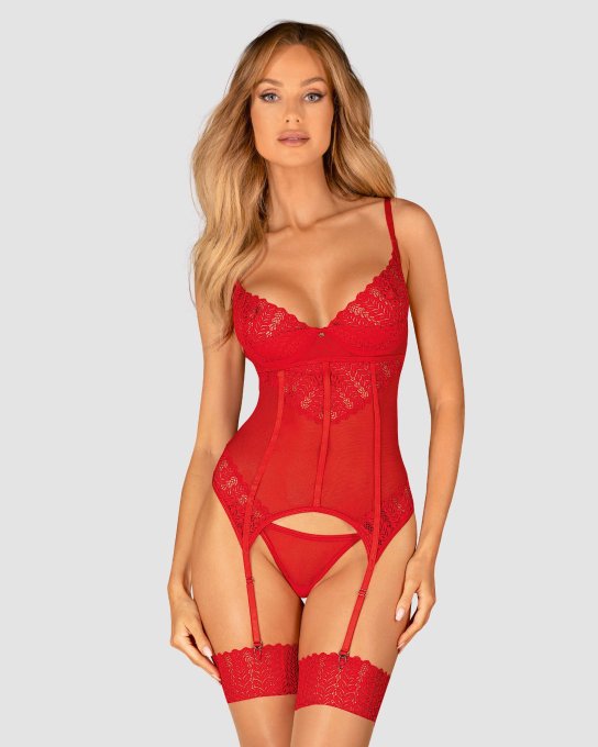 Ingridia corset et string - Rouge