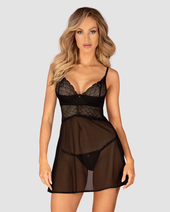 Chemeris babydoll et String - Noire