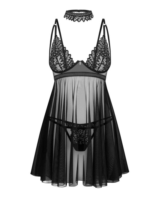 Donarella babydoll et String - Noire - NP