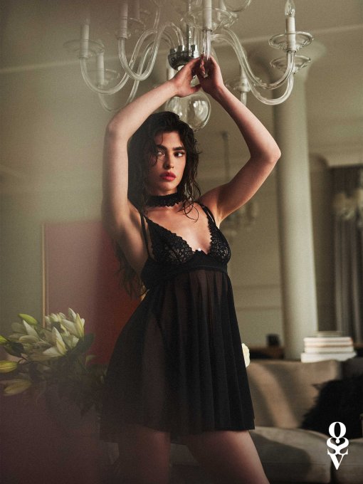 Donarella babydoll et String - Noire - NP