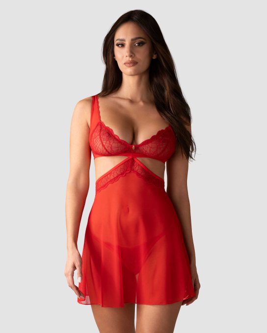 Cupide Desir babydoll et String - Rouge