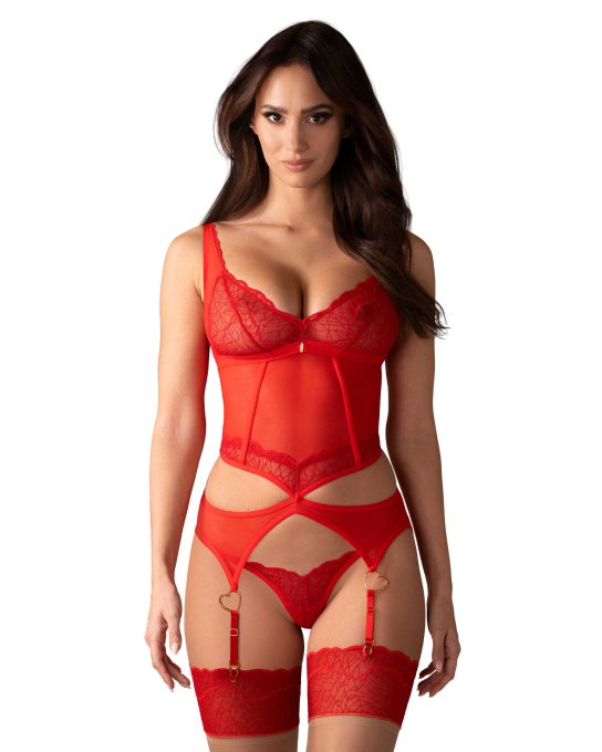 Cupide Desir corset et string - Rouge