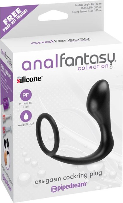 Ass Gasm Plug et Cockring 10 x 3.2 cm Noir