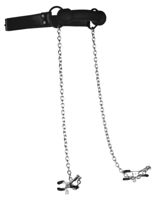 Bâillon avec Pinces Tétons Nipple Gag Noir