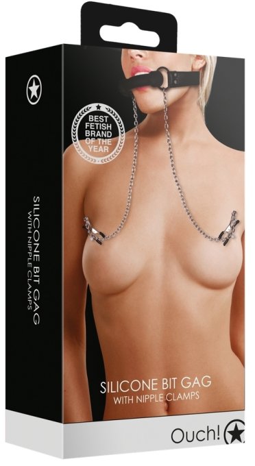 Bâillon avec Pinces Tétons Nipple Gag Noir