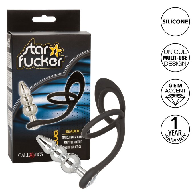 Ballstretcher et Plug Bijou en métal Beaded Star Fucker 8 x 2.7cm