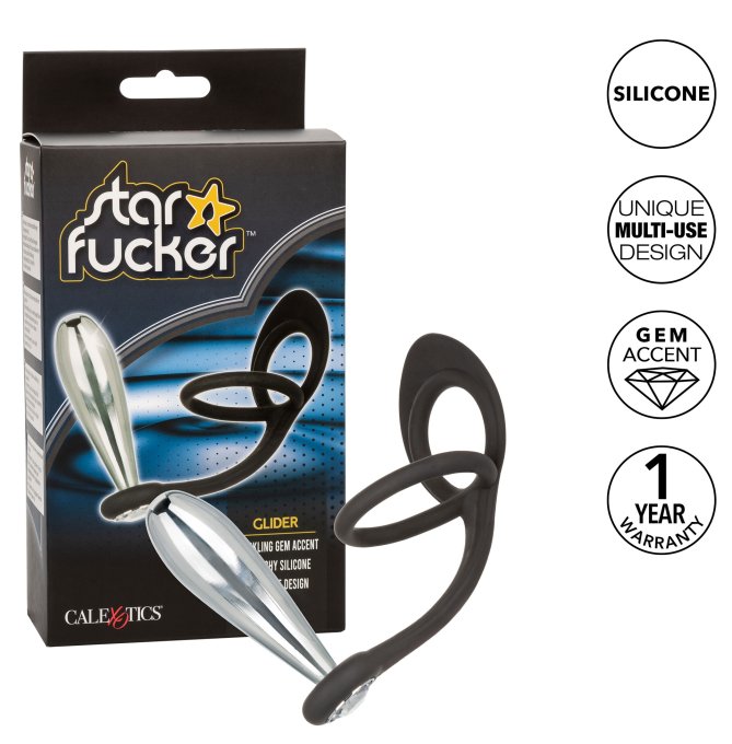 Ballstretcher et Plug bijou en métal Glider Star Fucker 9 x 2.8cm