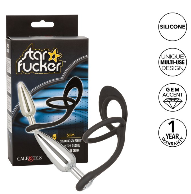 Ballstretcher et Plug bijou en métal Slim Star Fucker 9 x 2.8cm