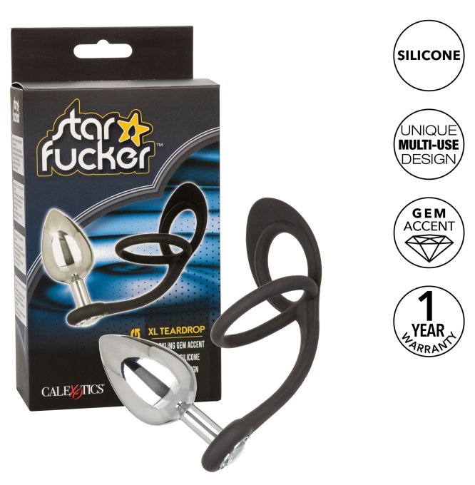 Ballstretcher et Plug Bijou en métal XL TearDrop Star Fucker 8 x 4cm