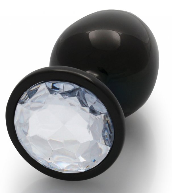 Bijou anal Round Gem L 8 x 4cm Noir-Transparent