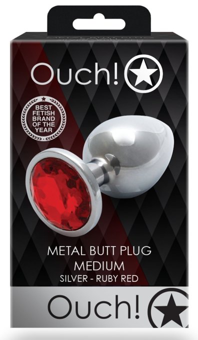 Bijou anal Round Gem M 7 x 3.3 cm Argenté-Rouge