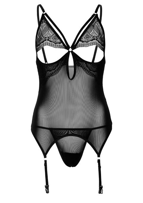 Body Porte-Jarretelles + String Lace and Mesh Noir