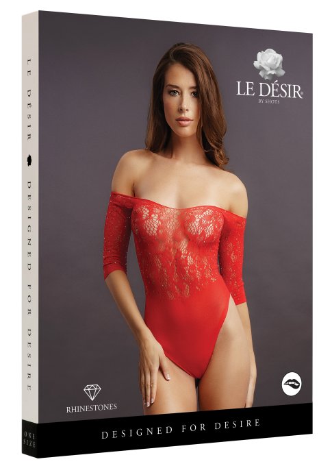 Body ouvert Rhinestone - Rouge