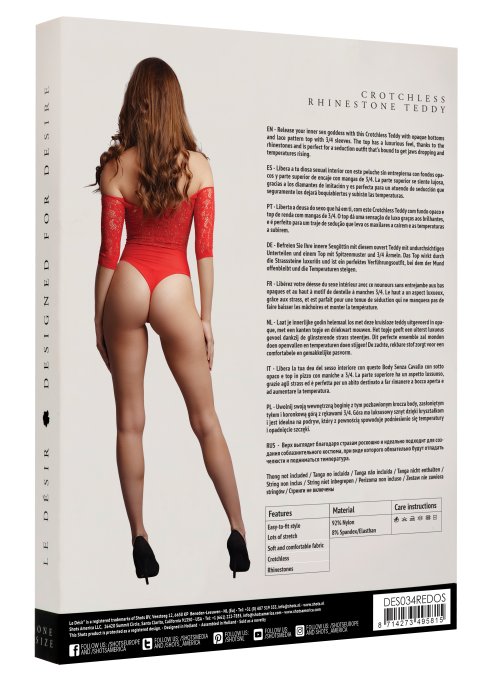 Body ouvert Rhinestone - Rouge