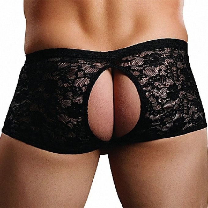 Boxer Bottomless en dentelle Crocthless Noir
