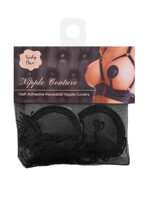 Cache-Tétons Satin avec Pompon Nipple Couture Noir