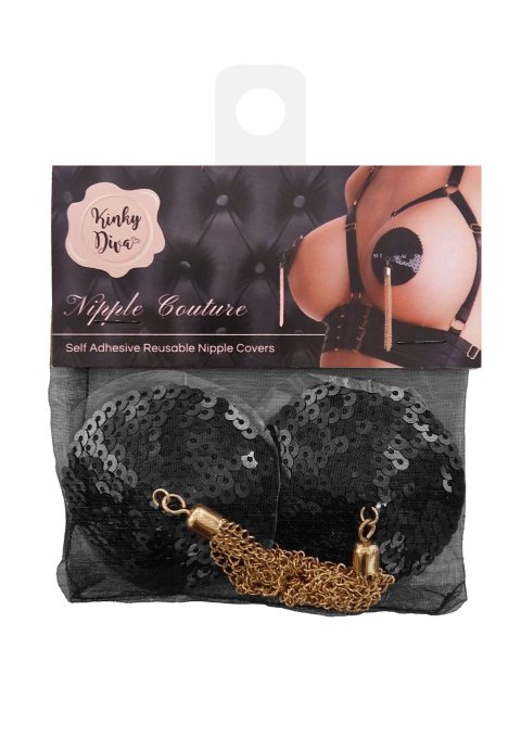 Cache-Tétons Sequin avec Chaîne Nipple Couture Noir