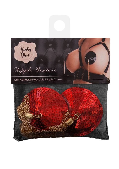 Cache-Tétons Sequin avec Chaîne Nipple Couture Rouge