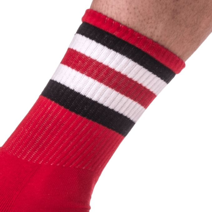 Chaussettes Half Socks Stripes Rouge Noir Blanc