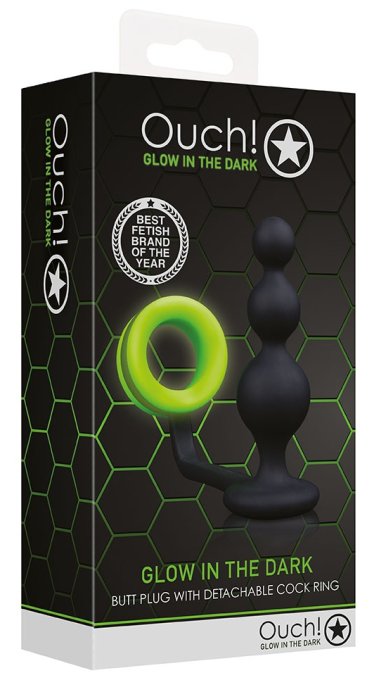 Cockring Plug phosphorescent Beads Glow 10 x 3.3cm