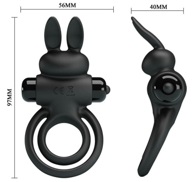 Cockring vibrant Dick Rabbit Petty Love 25mm Noir