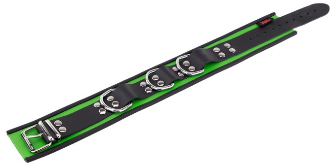 Collier en cuir 3 Anneaux D Vert-Noir