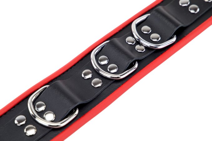 Collier en cuir avec 3 Anneaux D Rouge