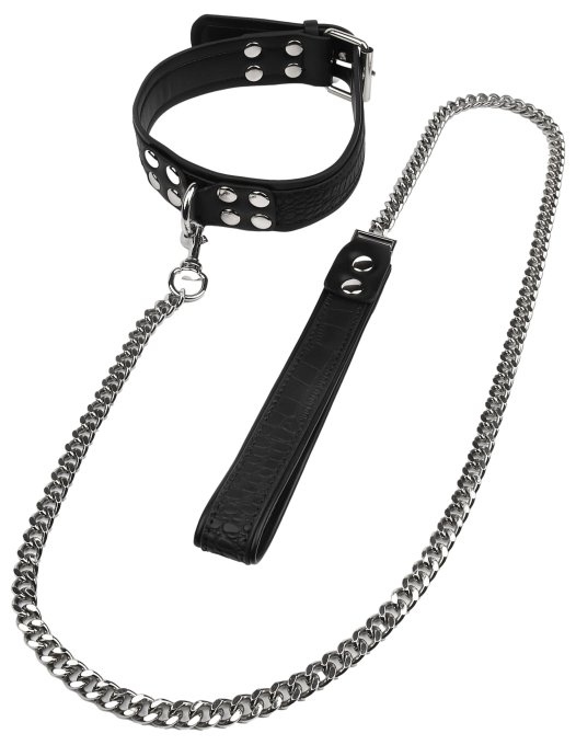 Collier-laisse Motif Croco Feros Noir