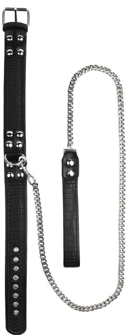 Collier-laisse Motif Croco Feros Noir