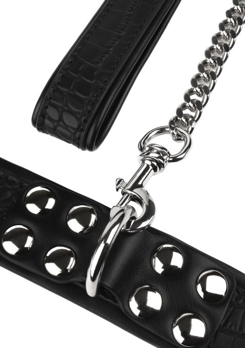 Collier-laisse Motif Croco Feros Noir