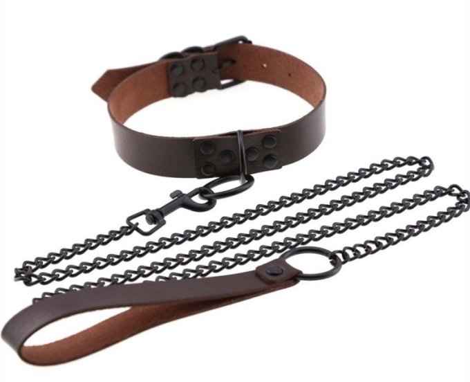 Collier-Laisse punk Marron