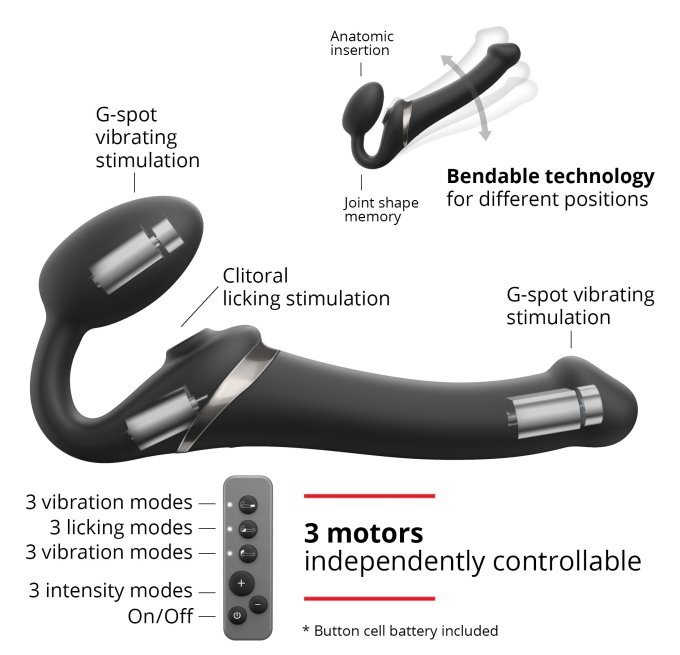Dildo Multi Orgasm Strap-On-Me M 15 x 3.8cm Noir