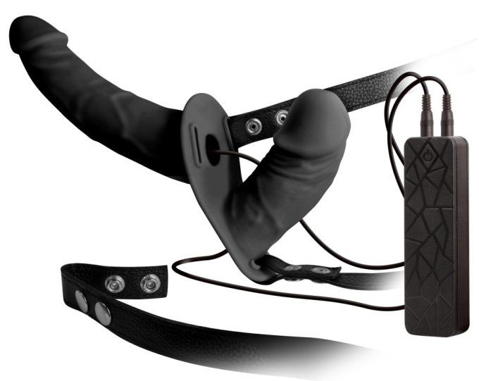 Double Gode Ceinture Vibrant Double Thruster 17 x 4cm Noir