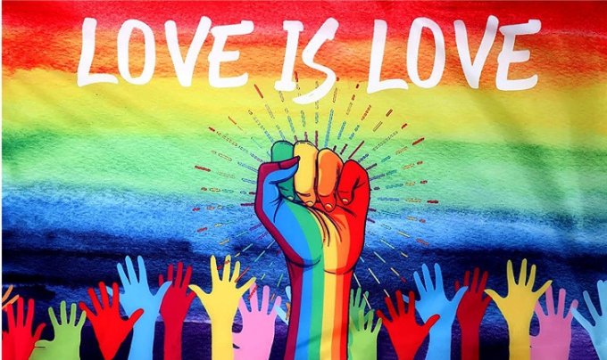 Drapeau Peace Love is Love 60 x 90cm