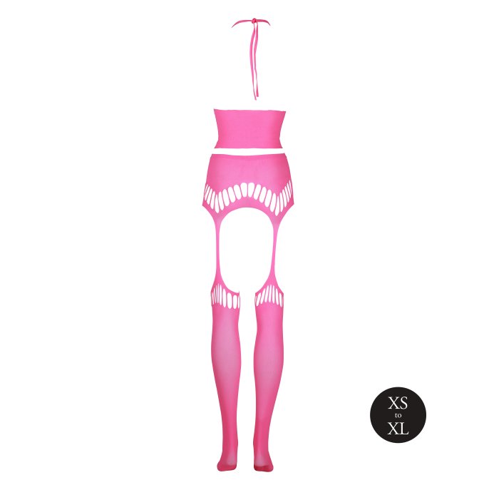 Ensemble Bustier Dos nu et Porte-Jarretelles 2 Pièces Rose Fluo