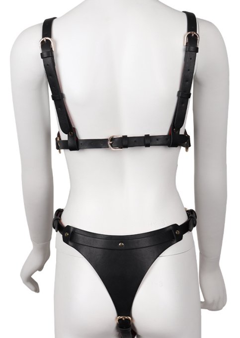 Ensemble Ouvert 2 Pièces Leathcrossed Noir et Rouge