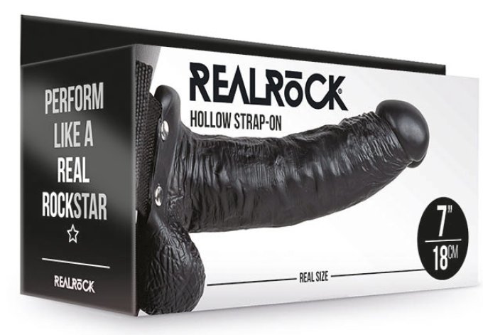 Gode ceinture creux Hollow Strap On RealRock 18 x 4.5cm Noir
