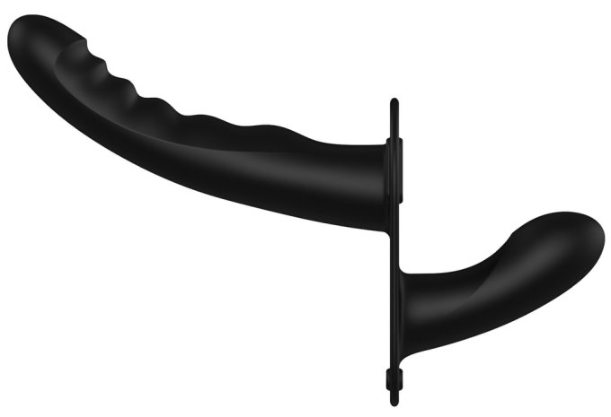 Gode ceinture double Dual Ribbed 15 x 3.3cm Noir