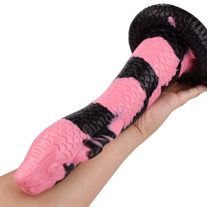 Gode Cobra Snake L 26 x 7cm Noir-Rose