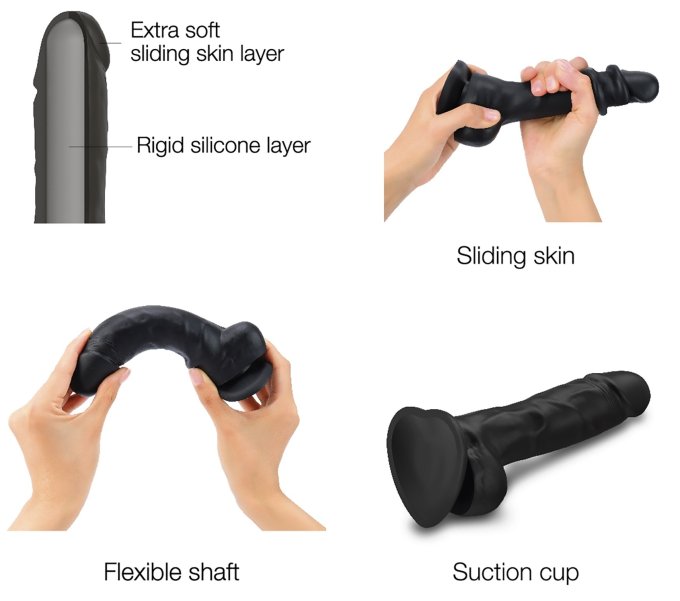 Gode Sliding Skin Strap-On-Me XL 15.5 x 4.3cm Noir