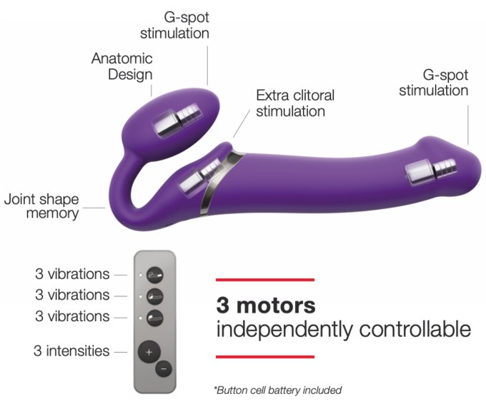Gode vibrant STRAP-ON 3 Moteurs XL 16 x 4.5 cm Violet