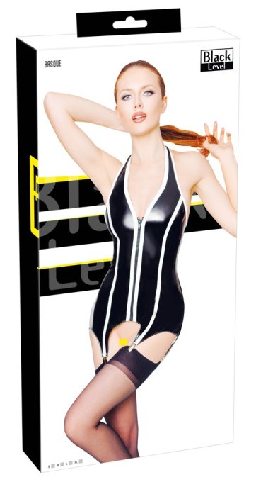 Guêpière Porte-Jarretelles VINYL BASQUE BAND Noir-Blanc