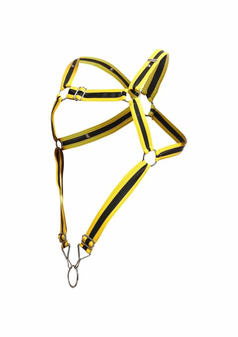Harnais Cross Cockring Dngeon Jaune-Noir