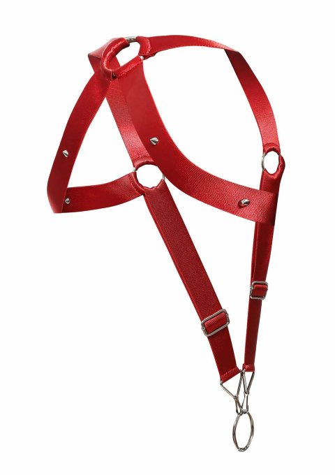 Harnais élastique et Cockring Crossback Dngeon Rouge