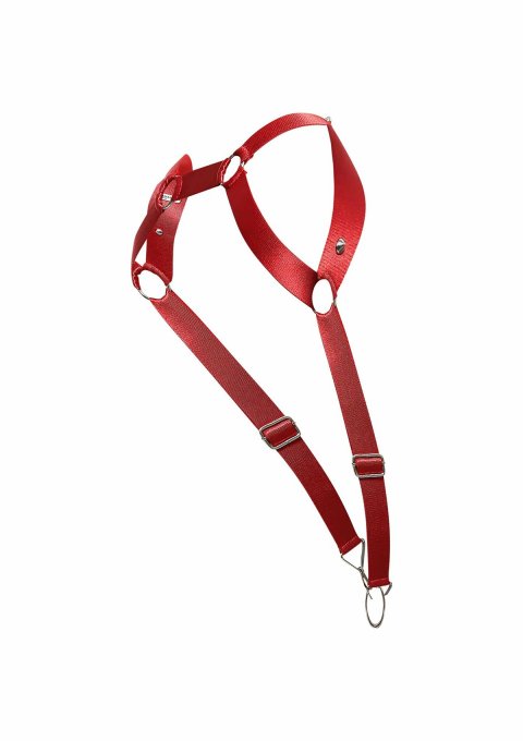 Harnais élastique et Cockring Straight Back Rouge