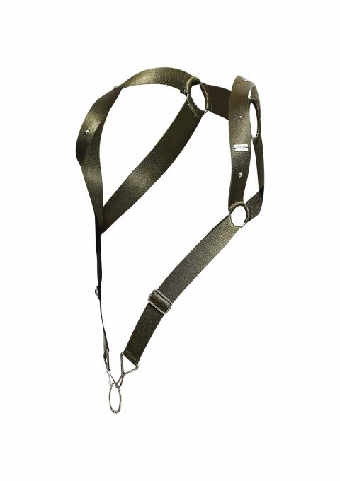 Harnais élastique et Cockring Straight Back Vert Kaki