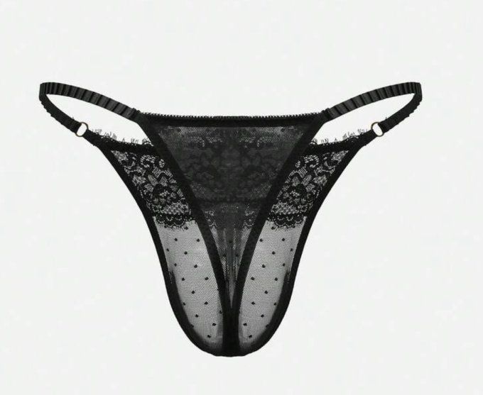 string homme dentelle noir 
