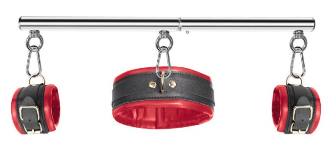Kit Barre de maintien Collier et Menottes Simply Dom Rouge et Noir
