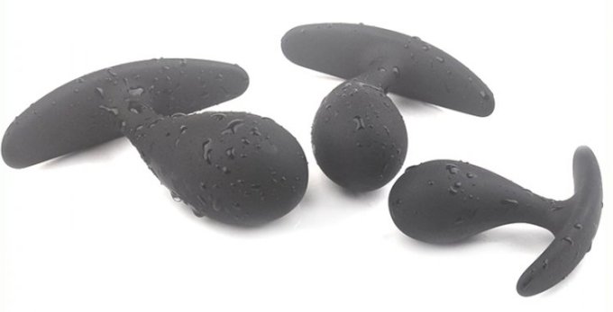 Kit de 3 mini Plugs prostatiques Silicone 11 x 3.5cm Noir